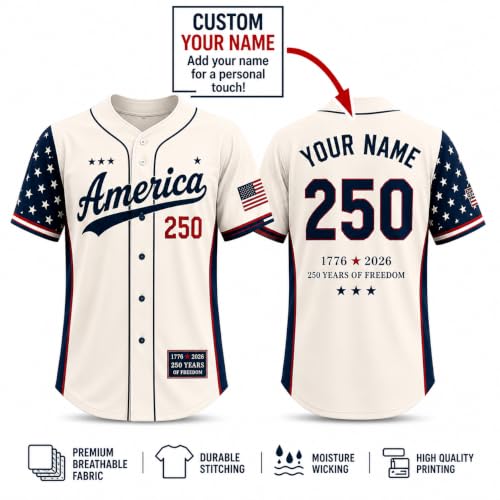 Personalized Baseball Jersey Patriotic 250th USA Stitched Print, Custom Name Number Team for Men Women Boys miniatura 5