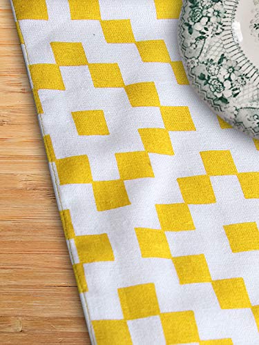 Image of Dekor World Fun with Checks Printed Yellow Table Runner (33x180cm) (Pack of 1)-6 Seater Dinning & Center Table