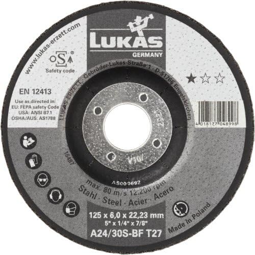 LUKAS ERZETT 10 discos de desbaste T27 para acero de 180 x 7 mm, para amoladora angular, A24/30S-BF, 19 x 20 x 9 cm