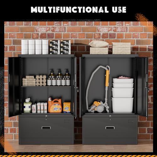 Image of INTERGREAT Metal Storage Cabinet with Drawer,52 inch H*32 inch W*16 inch D File Cabinets,Steel Locking Storage Cabinet with Doors and Shelves for Home,Office,Garage,School,Fit A4 /Letter /Legal File (Black)