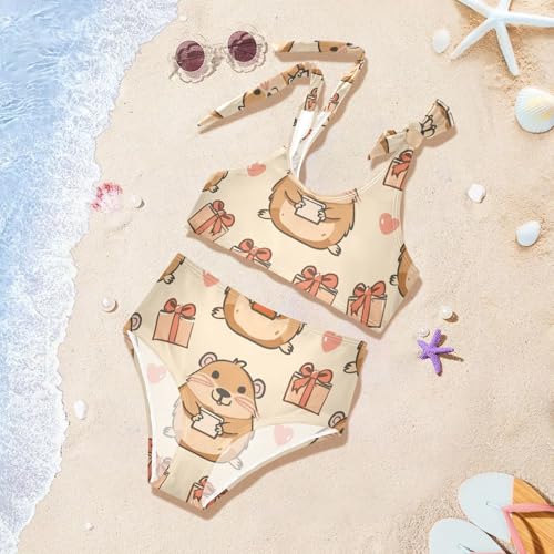 Girls' Bikini Set, Capybara Pattern Holding A Present Kids Swimsuit 2 Pcs Beach Bathing Suit4