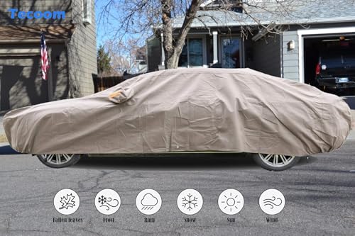Image of Tecoom Thick Shell Car Cover Super Breathable-Waterproof Windproof Snow Sun Rain UV Protective Outdoor All Weather Fit 170-190 Inches Length Sedan