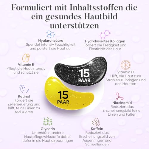 Augenpads Gegen Augenringe (30 Paare) - Eye Pads mit Koffein & Augenpads Hyaluron - Eye Patches zur Augenringe Entfernen - Under Eye Patches für Tag und Nacht - Augenpads gegen Tränensäcke - Eye Mask