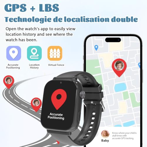 Image of 4G Kids Smart Watch for Boys Girls with GPS Tracker, SOS, Two Way Call Video Calling Voice Chat,School Mode, Alarm Clock,Safe Zones,Pedometer,Stopwatch,Games Children Smartwatch for 4-12 (4G Blac)