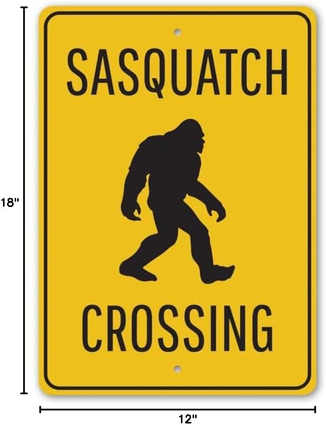 Sasquatch Crossing, Bigfoot Campsite Warning Sign, Camping Outdoor Sign, Camper Aluminum Sign - 12" x 18"
