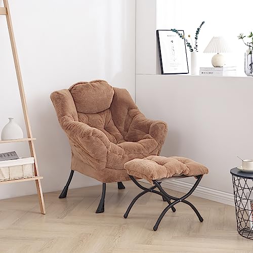 Image of LITA Plush Brown Modern Accent Leisure Upholstered Sofa Chair, Lounge Reading Chair with Armrests and a Side Pocket for Living Room, Bedroom & Small Space, 28.5 x 25.5 x 37.4 inches