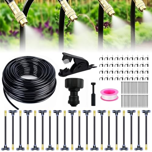 Sistema di irrigazione da giardino, set di irrigazione a spruzzo a 360°, con tubo da 20 m, 20 ugelli di spruzzo regolabili, set di irrigazione per piante per serra, aiuola rialzata, terrazza e prato