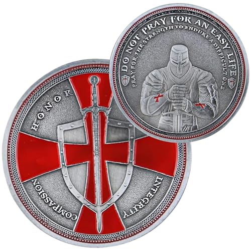 Knights Templar Challenge Coin – Red Cross & Shield Commemorative Coin, Viking Warrior Flipping Coin, Christian Collectible Gift