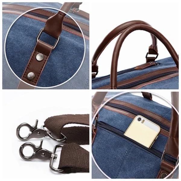 Image of Fur Jaden 40L Canvas Weekender Travel Duffle Cabin Bag with Detachable Shoulder Strap (Navy)