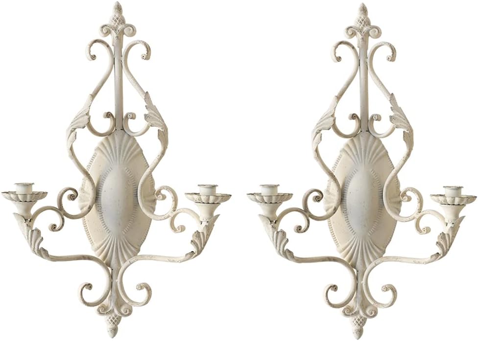Vintage Chic White Wall Sconce Candle Holder Metal Wall Decorations for Living Room, Bathroom, Dining Room, Set of 2