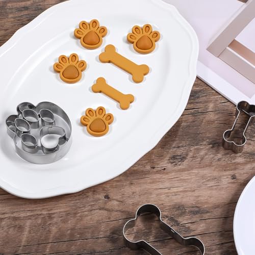 TIESOME 3 Stück Ausstechformen Knochen,Keksausstecher aus Edelstahl Pfote Plätzchen Ausstecher Hundepfote Präge Ausstecher Cookie Cutter Set für Hunde-Kekse oder Leckerlis Backen Basteln