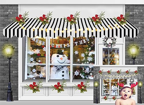 Haosphoto Merry Christmas Bakeshop Backdrop for Photography 7X5FT Snowman Backdrops Santa Cookies Store Bread Christmas Tree Wreath Xmas Background for Happy New Year Photo Studio Props Vinyl HS1046