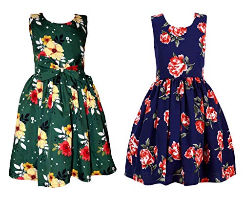 Image of Casual Frock for Baby Girls,Blue Printed and Olive Printed,Pack of 2