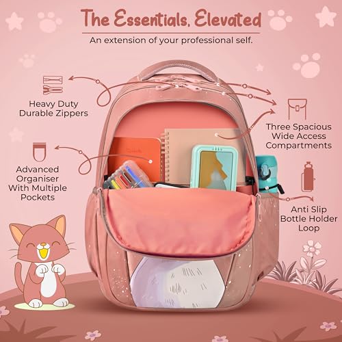Image of Gear Cutie Cat 17 inch /27L Large Water Resistant School Bag | Casual Backpack | Daypack | Travel Backpack | Kids Bag for Boys /Girls (Brown - Pink)