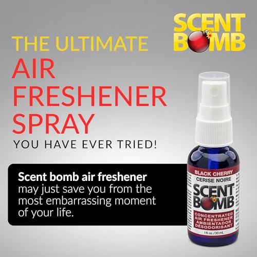 Image of Scent Bomb Air Freshener Spray, Long-Lasting Odor Eliminator - Effective Deodorizer for Home & Car, Fresh Room Spray for Kitchen, Bathroom & Smell Neutralizer - 1 oz Pack of 4, Black Cherry Scent