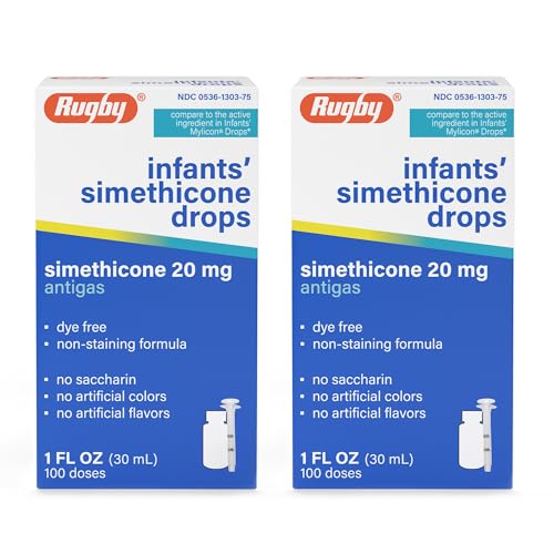 Rugby Dye-Free Infants' Gas Drops - Simethicone 20 mg Liquid Drops for Newborns, Babies, Toddlers, and Kids - Fast Relief from Gas Discomfort - No Artificial Colors or Flavors - 1 Fl. Oz. (2 Pack)