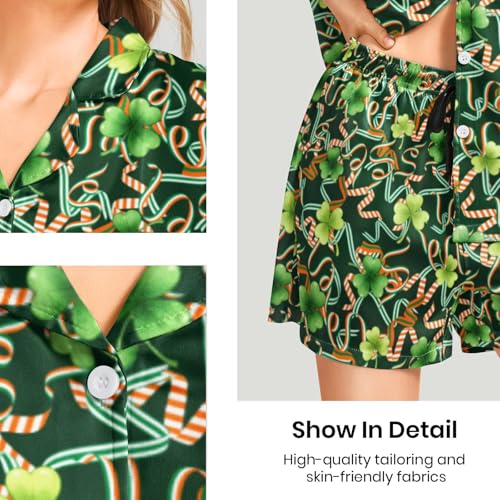 Image of Funny Pajamas for Women Set Print Satin Loungewear Pjs Short Sleeve Button Down Top and Shorts Sets Sleepwear XS-3XL