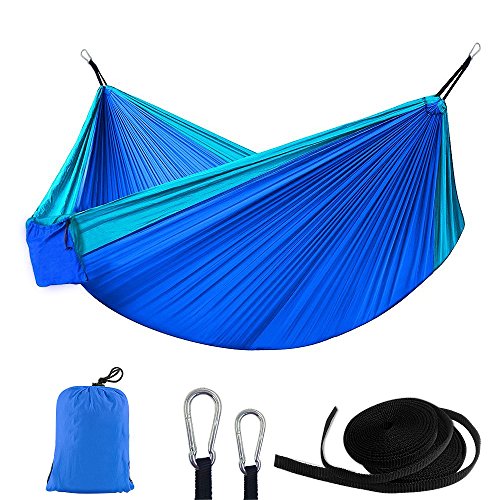 ANKND Outdoor Camping Hammock - Portable Nylon Parachute Lightweight Hammocks Anti-fade Nylon Single & Double Hammock with Tree Straps - Parachute Lightweight Hammock(Blue)