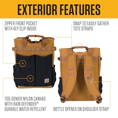 Carhartt 28L Nylon Cinch-Top Convertible Tote Backpack, Durable Pack with Laptop Sleeve, Carhartt Brown2