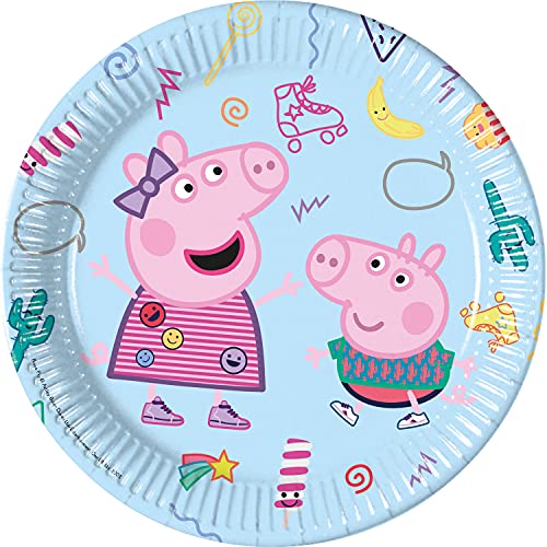 Procos 93436 – Platos de fiesta Peppa Pig, tamaño 23 cm, 8 unidades, platos desechables de papel, cumpleaños infantiles, vajilla de fiesta, FSC® Mix