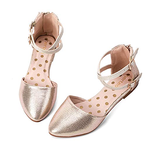 Nerteo NT181115GOLD36 Girl'S Pretty Glitter Ballet Flats Ankle Strap Dress Shoes Sandals (Toddler/Little Kid/Big Kid) Gold 4 M Us Big Kid cover