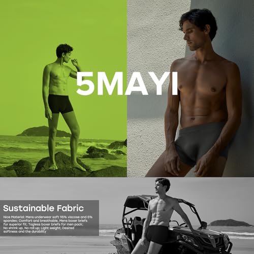 5Mayi Men's Bamboo Viscose Boxer Briefs Pack No Open Fly Trunks Underwear3