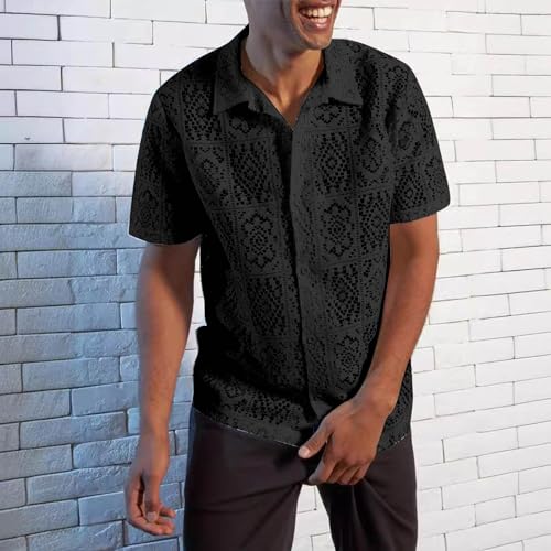 Shirts for Men Sheer Mesh Short Sleeve Button Down Fashion Shirts Lace Tee Sexy Breathable Undershirts Party Shirts2