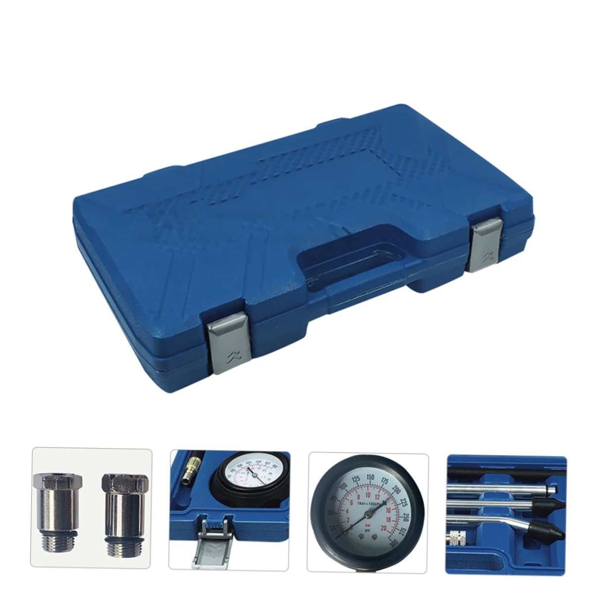 iplusmile Manómetro de Compresión para Motor de Gasolina y Cilindro, Doble Escala 0-300 Psi y 0-21 Bar, Adaptadores Roscados para Diagnóstico Automotriz