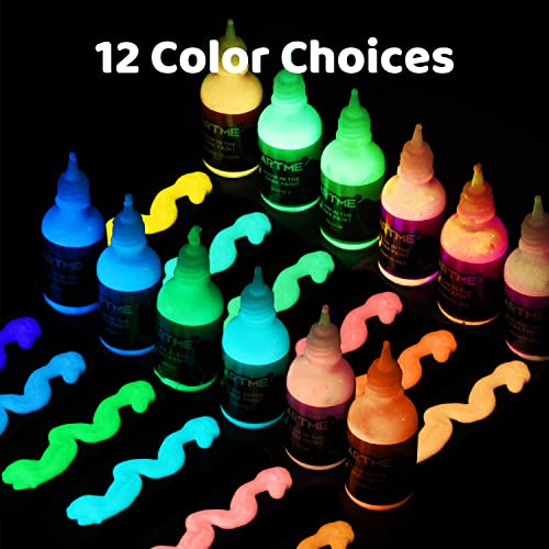 Artme Glow In The Dark Paint, Glow Paint Set Of 12 Bright Colors 30Ml/1Oz, Acrylic Glow In The Dark Paint Perfect For Art Painting, Diy Projects, Halloween And Christmas Decorations, Rich Pigments For Adults, Artists And Students #TOP4