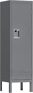 Metal Storage Locker, Foot Locker for Employees, Lockable Gym Locker with Hooks, Office Storage Locker Cabinet for School Kids, Home, Bedroom (Grey)