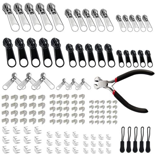 Vintrex 150 Pcs Zipper Repair Kit with Replacement Sliders #3#5#8 Metal Zipper Pull Replacement Kit with Install Plier for Jackets Coats Tents Backpacks Sleeping Bags and Luggage