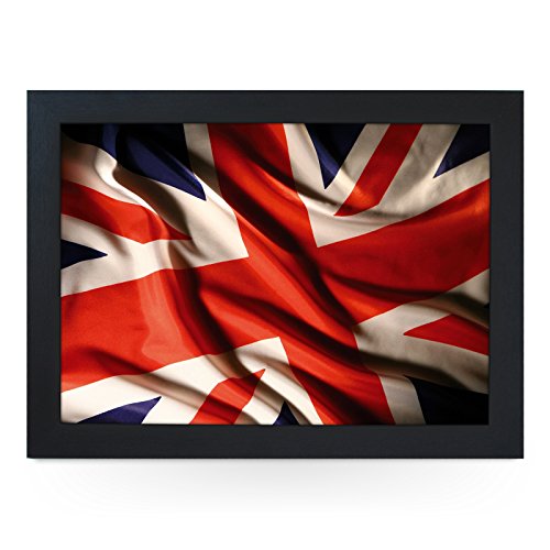 Portable Lap Desk Tray (Union Jack Flag Material) Handmade Wooden Frame, Beanbag Cushioned Bottom | Computers, Laptops, Meals, Food | L0240 Black