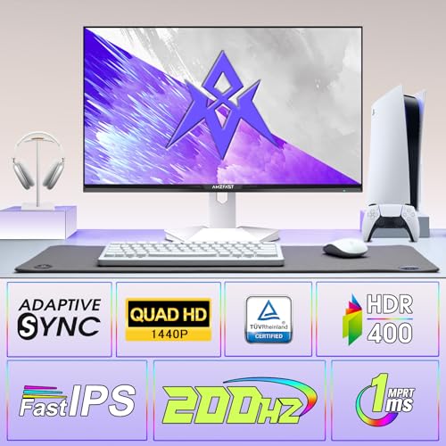 Image of Amzfast 27 inch 1440P 200Hz /180Hz White Gaming Monitor, 2K QHD (2560 x1440),MPRT 1ms Fast IPS | HDR400 & TUV Rheinland Eye Care & 12 Months Exchange (HDMI & DP Cable)