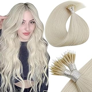 LaaVoo Nano Ring Hair Extensions Real Human Hair Platinum Blonde Hair Extensions Remy Straight Nano Beads Real Human Hair Extensions 14Inch 50g 50s #60