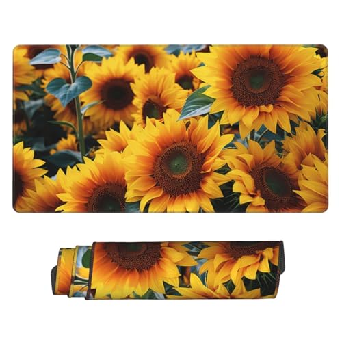 Grand tapis de souris de jeu de qualité supérieure avec bords cousus et tournesols