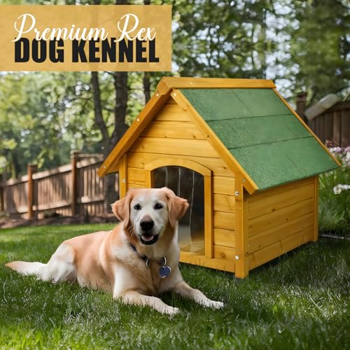wuuhoo Rex Hundehütte aus Holz, isoliert und wasserdicht, mit Türflügeln und abnehmbarer Dachplane, für drinnen und draußen