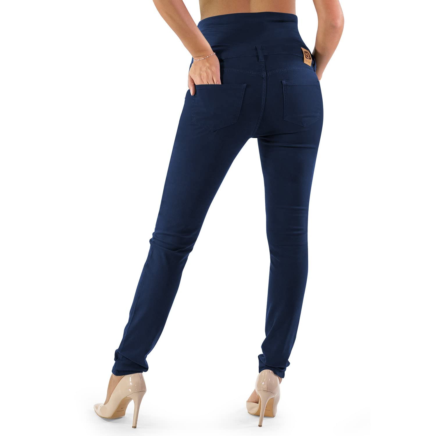 MAMAJEANS Venezia - Pantalon de Grossesse Skinny en Coton Coloré, Super élastique et Très Confortable avec Bande en Jersey, Vêtement Technique pour la Grossesse - Made in Italy (40 - M, Bleu Nuit)