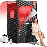 Viconor Portable Sauna Box, Infrared Sauna With 660nm Red Light & 850nm Infrared Red Light Therapy Device for Relaxation, Red Light Sauna for Home 5-Layer Waterproof Insulated, 3L/1200w Steamer, Chair