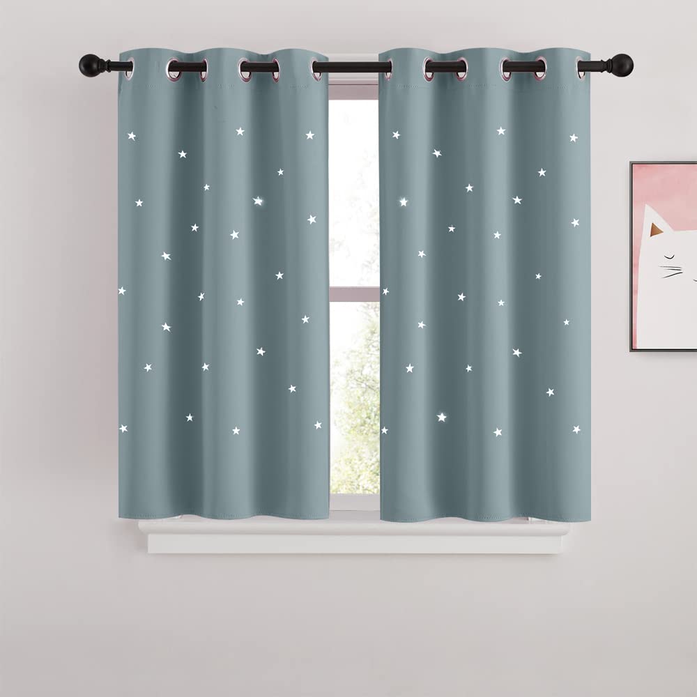 NICETOWN Blackout Cut Out Star Curtain for Girls Bedroom, Stormy Sea, 34x45