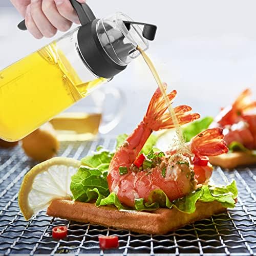 Aceshop Oil Dispenser Auto Flip Olive Oil Glass Bottle 630ml Leakproof Condiment Container Non-Drip Spout Olive Oil Bottle with Automatic Cap and Stopper Oil Vinegar Dispenser for Kitchen Cooking