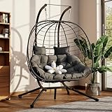 Amopatio Doppel Hängesessel mit Gestell & Kissen, Wetterfester Rattan Hängeschaukel für 2 Personen, Mental Schaukelsessel für Garten, Balkon, Terrasse, Indoor, Outdoor, Schwarz