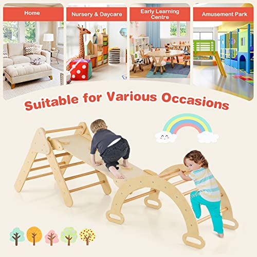 Honey Joy 5 In 1 Wooden Climbing Toys For Toddlers, Triangle Climber With Ramp For Sliding Or Climbing, Indoor Beech Montessori Triangle Climbing Arch Set For Daycare, Gym & Playground, Natural #TOP7