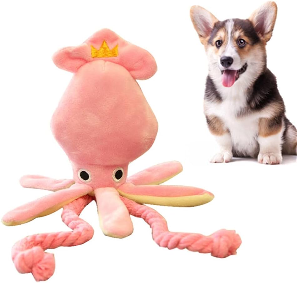 Asdfgh かわいいイカ犬のおもちゃタコラブリーぬいぐるみ子犬ロープクリーニング歯のおもちゃピンク