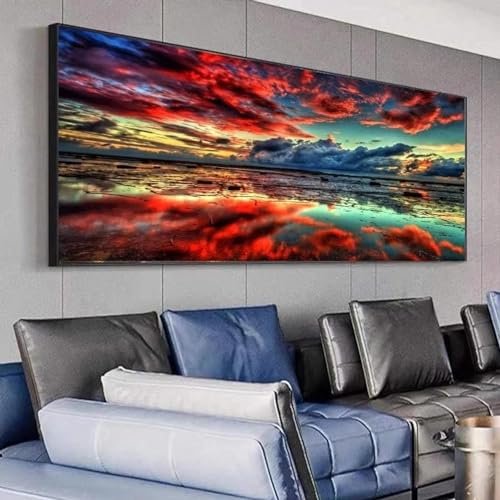 Peinture de nuages rouges toile paysage 90x180 cm pour la decoration moderne du salon