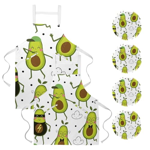 Lot de 2 tabliers de cuisine Avocat Heureux avec poches pour restaurant