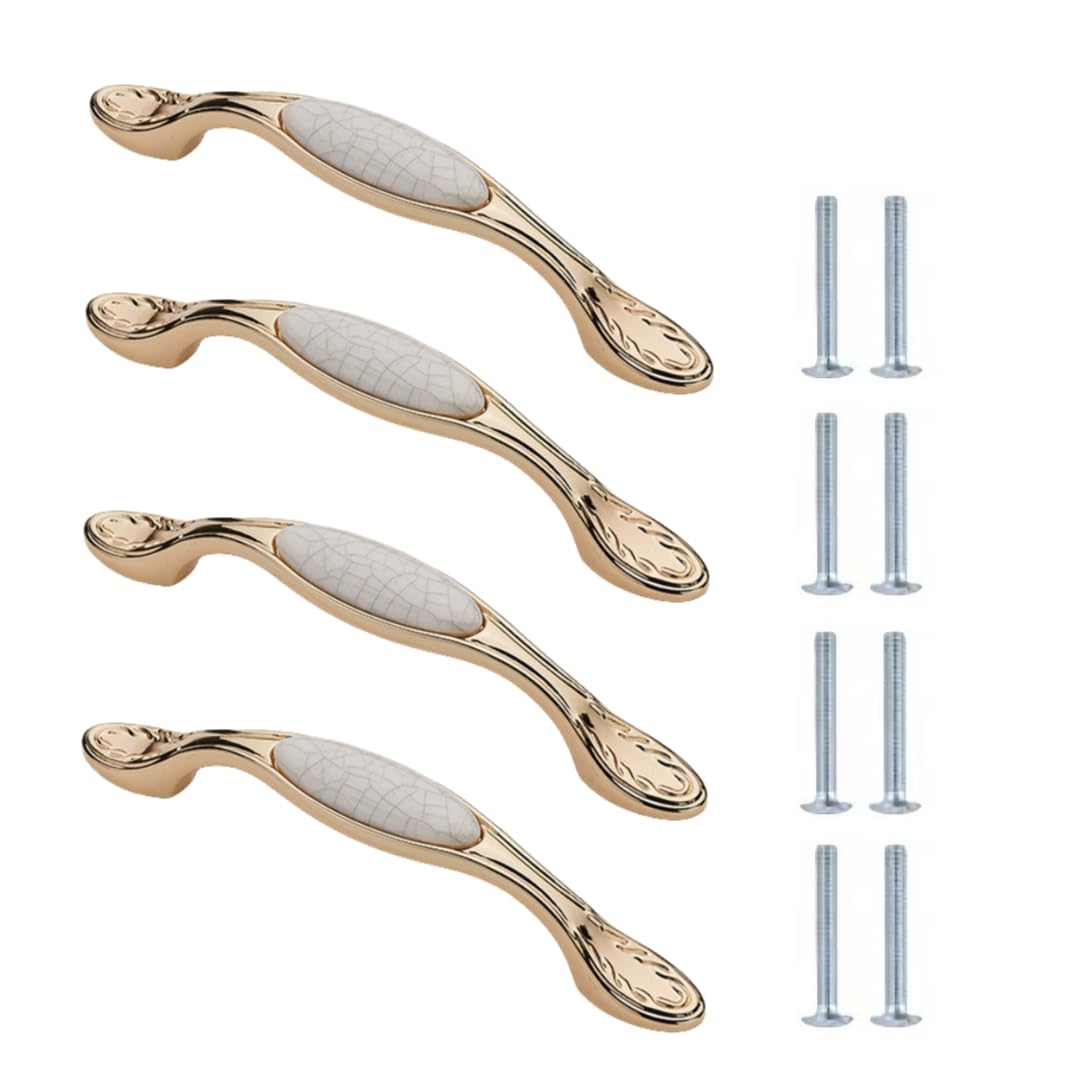 LQZAXSRDR Ceramic Cupboard Drawer Handle Knobs, Zinc Alloy Ceramic Cabinet Door Knobs Gold Single Hole 96mm 128mm(159 * 21 * 30mm)