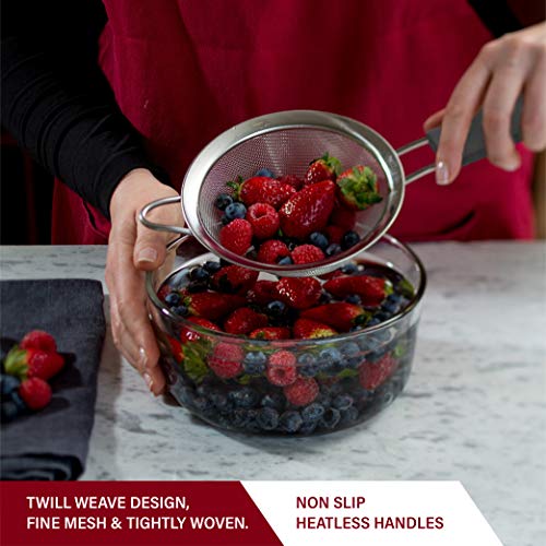 Bellemain Fine Mesh Strainer Basket - Stainless Steel Colander With Handle - Flour Sifter For Baking - Kitchen Food Strainer Sieve, Tea, Rice, Spaghetti, Pasta Strainer Set Of 3-3.4”, 5.5”, 7.5” #TOP2