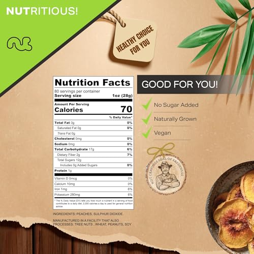 Image of NUT CRAVINGS - Dried California Peaches, No Sugar Added, Unsweetened (80oz, 5 LB) Sweet Healthy Snack, Vegan, Kosher, Resealable Bag (Pack of 2)