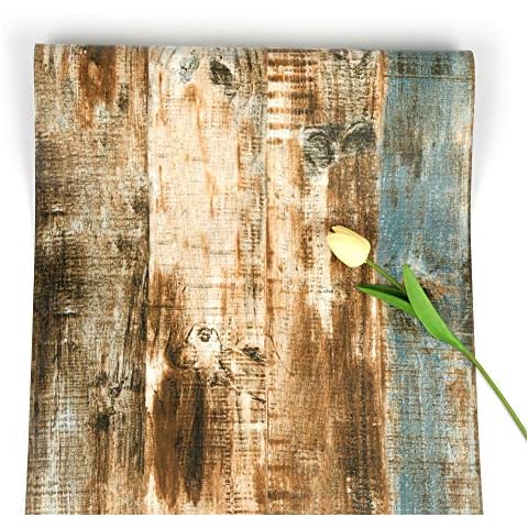 FENTIS Wood Wallpaper Brown Self-Adhesive Stripe Streak Peel and Stick Grain Contact Paper Rustic Removable Roll for Kitchen Door Cabinet Bar Counter Bedroom 44.5x500 cm Cover
