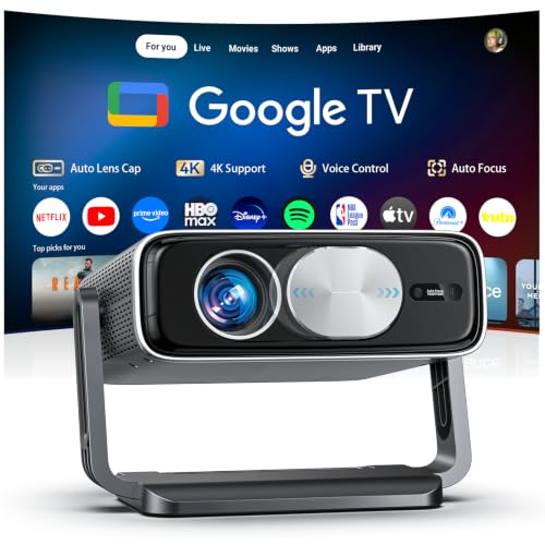 Image of Smart 4K Projector [Bundled with Google TV Stick] with WiFi and Bluetooth, 3000ANSI, Auto Lens Cap, Portable Outdoor Movie Projector with Built-in Apps Auto Focus for Ceiling /Home Theater /Bedroom